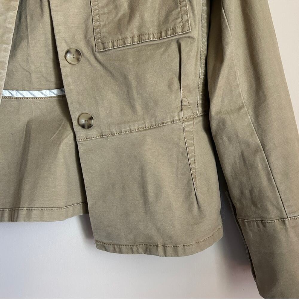 CAbi Camel Tan Button Down Peplum Stretch Fitted Military Jacket Coat Size Small - Picture 3 of 9